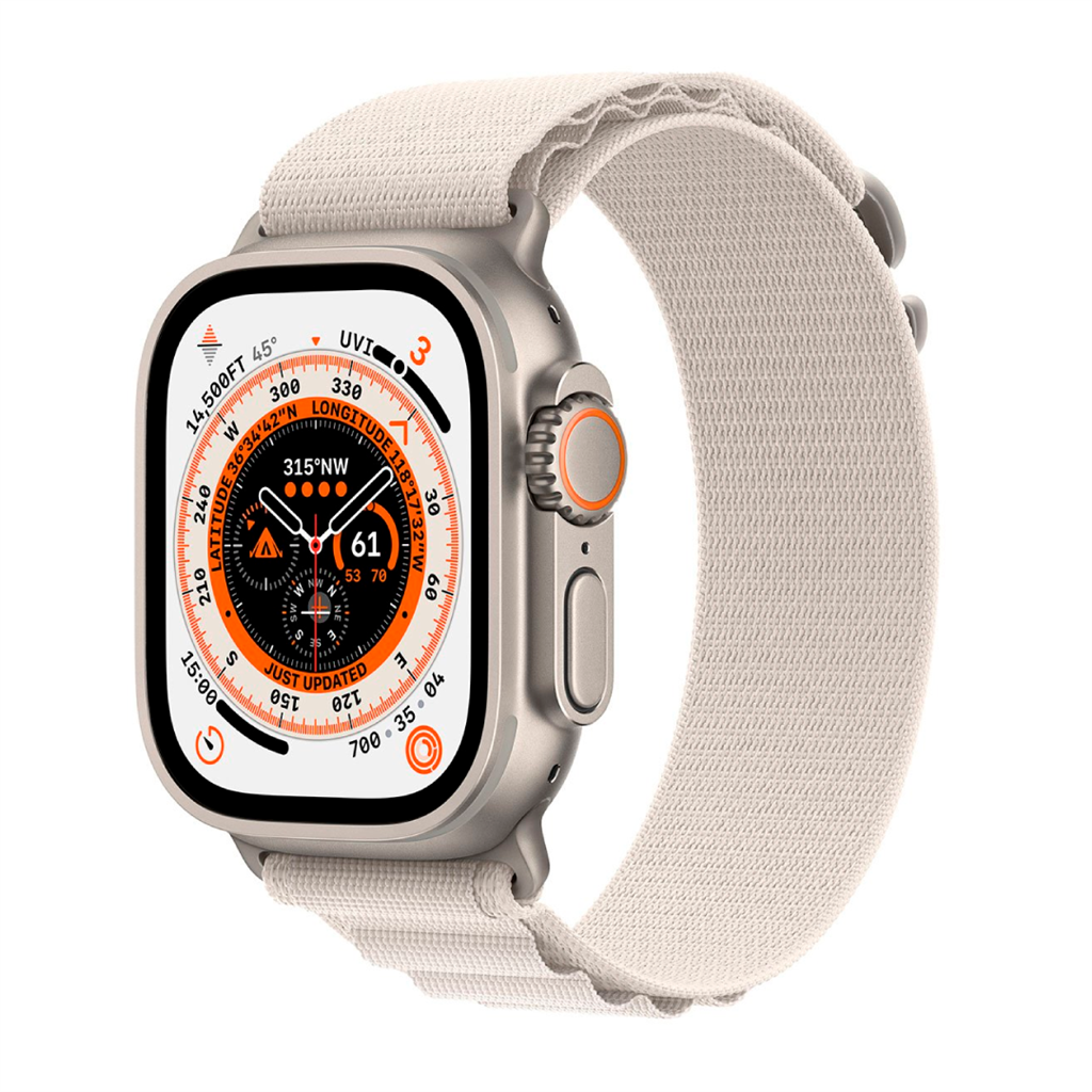 Apple Watch Ultra GPS + Cellular, 49mm Titanium Case with Starlight Alpine Loop - Medium