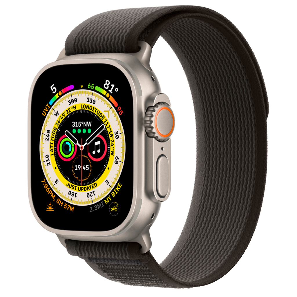 Apple Watch Ultra GPS + Cellular, 49mm Titanium Case with Black/Gray Trail Loop - S/M