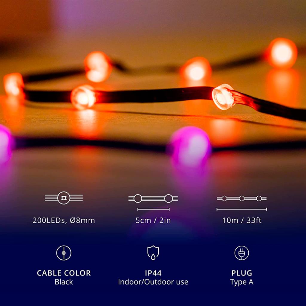 Twinkly DOTS Light 200L RGB , 10 meter, BT+WiFi, Gen II, IP44, USB Powered
