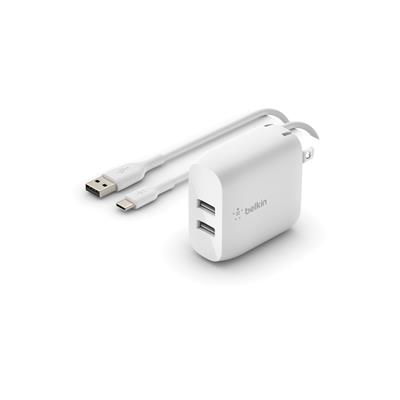BELKIN Wall Ccharger  DUAL USB-A  w/1M PVC A-C,24W,WHT