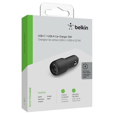 BELKIN Car Charge 32W AC  USB-C 20W+ USB-A 12W