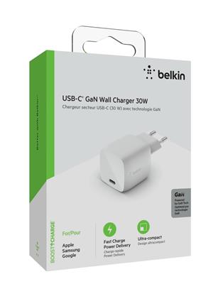 BELKIN 30W USB-C CHARGER GAN WHT * Brasil